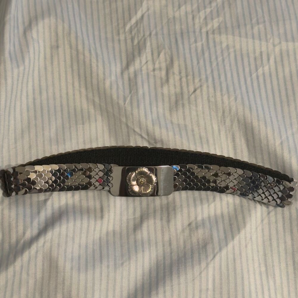 60's Vintage Stretchy Metal Belt with Flower on Buckle size S/M  #festival
